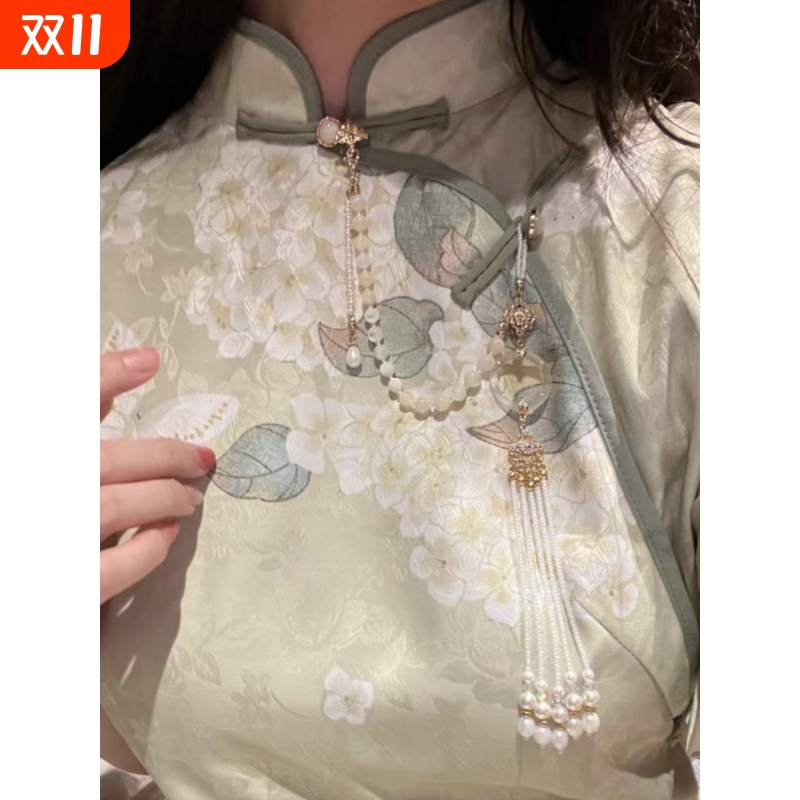 古风旗袍压襟吊珍珠流苏挂件胸针