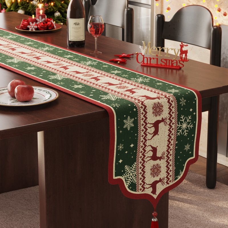 圣诞桌旗客厅节日氛围装饰长条餐桌茶几桌布2025新款喜庆茶旗盖布