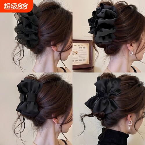 黑色羽毛蝴蝶结发夹|万人加购