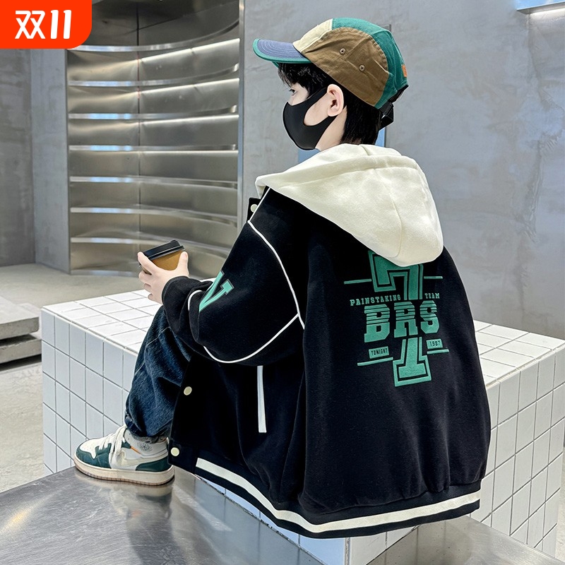 男童棒球服春秋连帽炸街酷帅外套