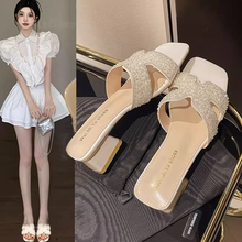 高跟凉鞋女绝美粗跟凉拖鞋女夏季外穿2025新款配裙子法式一字拖鞋
