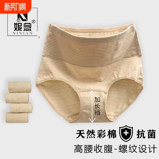 加长裆天然彩棉女透气抗菌高腰秋冬胖mm大码 棉质收腹条纹 短裤