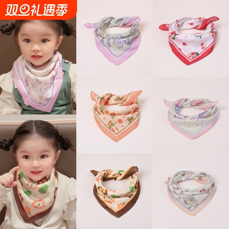 小女孩三角巾儿童保暖透气丝巾宝宝秋冬季百搭薄款围脖轻薄波点