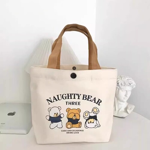 新款小熊帆布包女士上班学生手提包手拎饭盒收纳礼品袋帆布袋生日