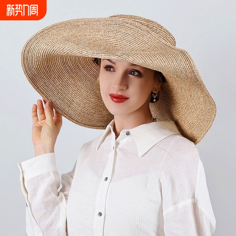 2026新款法式可折叠大帽檐草帽女夏海边度假遮阳帽出游防晒太阳帽