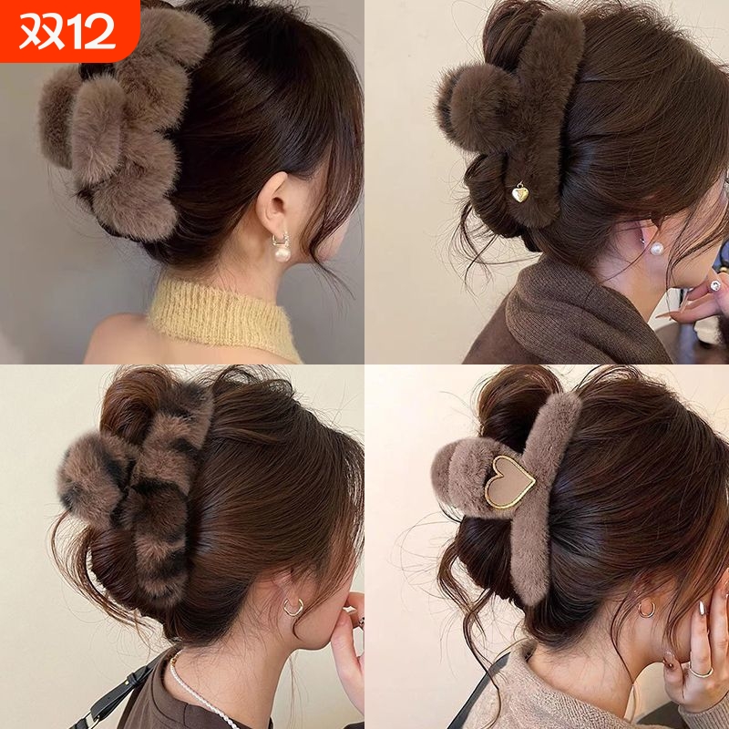 15cm抓夹大号毛绒2025新款冬天毛茸茸发量超萌法式猫猫发夹爪子
