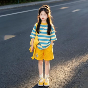 女童夏季套装2026新款儿童运动衣服洋气多巴胺女大童夏装短袖短裤