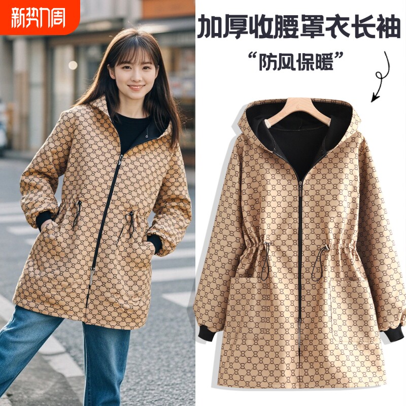 秋冬收腰罩衣加绒防风保暖外套餐饮防污工作服女大褂厨房围裙正穿