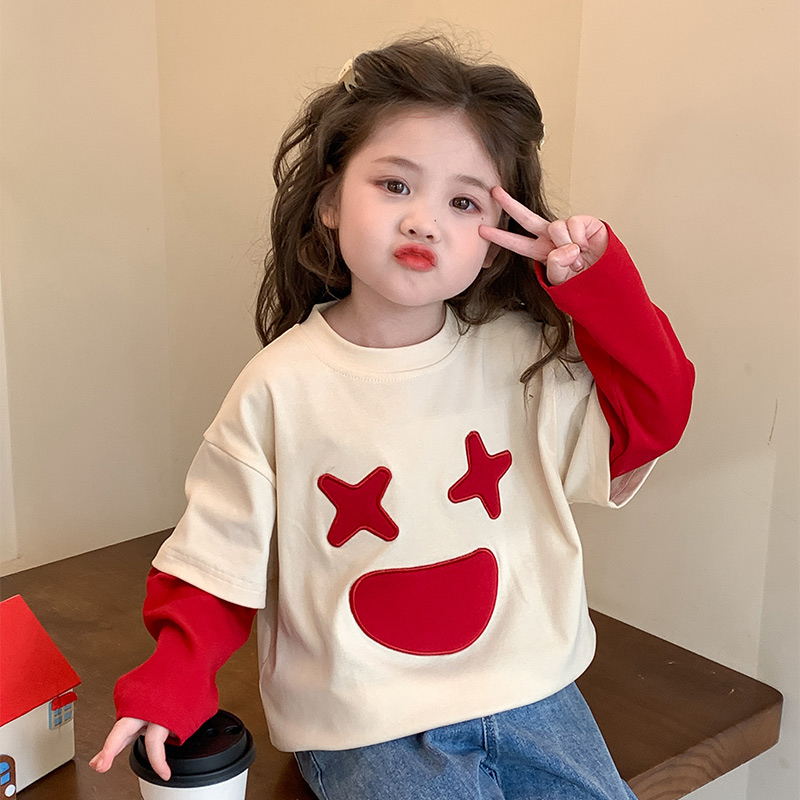 女童卫衣春秋2025新款儿童洋气纯棉秋季女宝宝时髦秋装假两件上衣