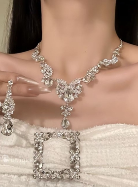 水滴流苏项链耳环套装女轻奢小众高级锁骨链时尚气质脖子配饰银色