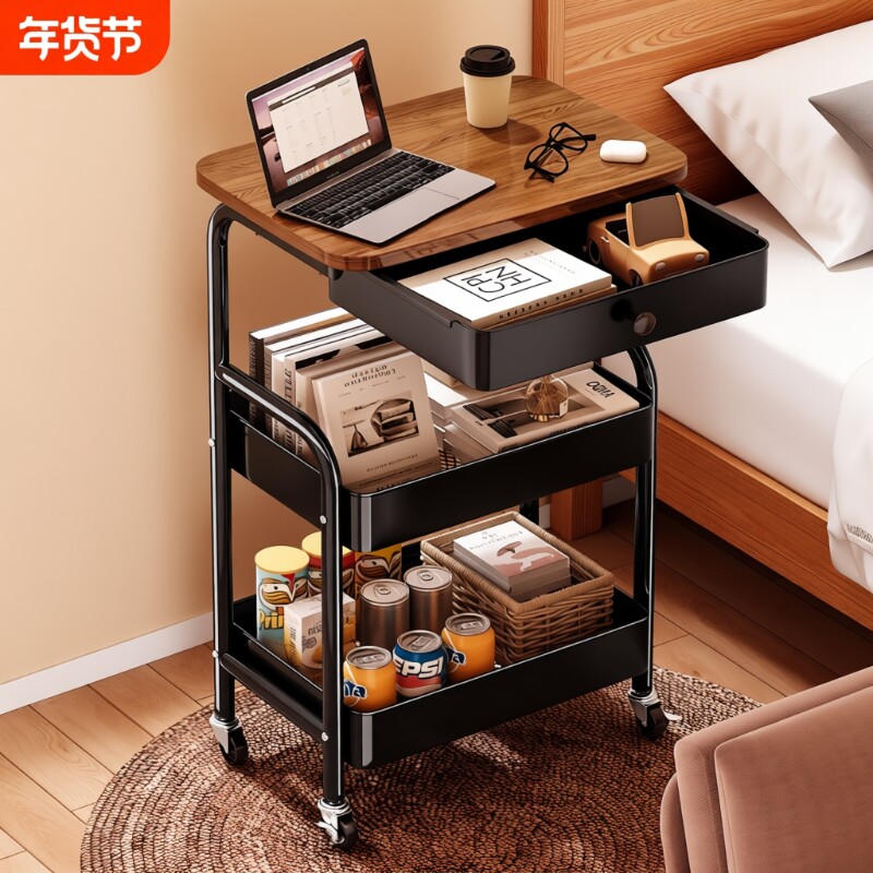 可移动小推车置物架落地客厅沙发边几零食收纳架子床头柜多层折叠