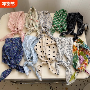棉麻文艺方巾复古波点领巾装饰头巾碎花ins腰花布丁印花小方春秋