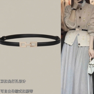 简约百搭可调节挂钩腰带女 饰显瘦牛皮韩版 皮带女真皮配裙子时尚 装