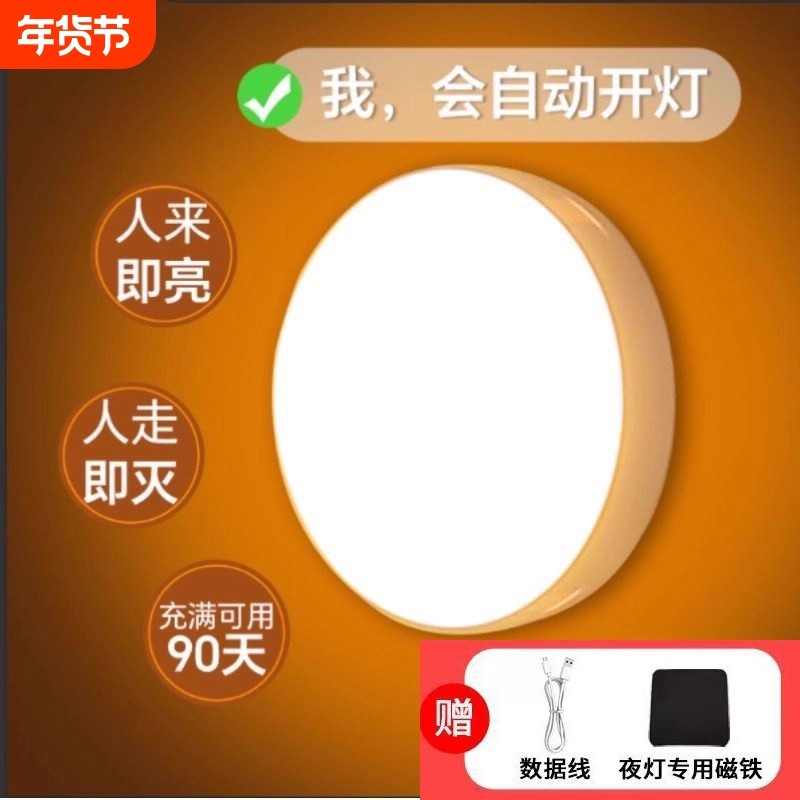 人体感应灯夜间自动过道2026新款智能感应充电小夜灯卧室床头亮人