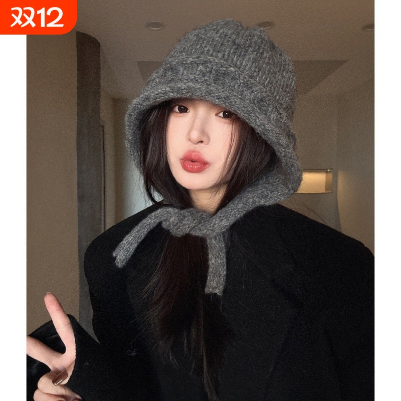 拉法帽子女秋冬天保暖针织帽子护耳出游骑行防寒毛线帽网红雷锋帽