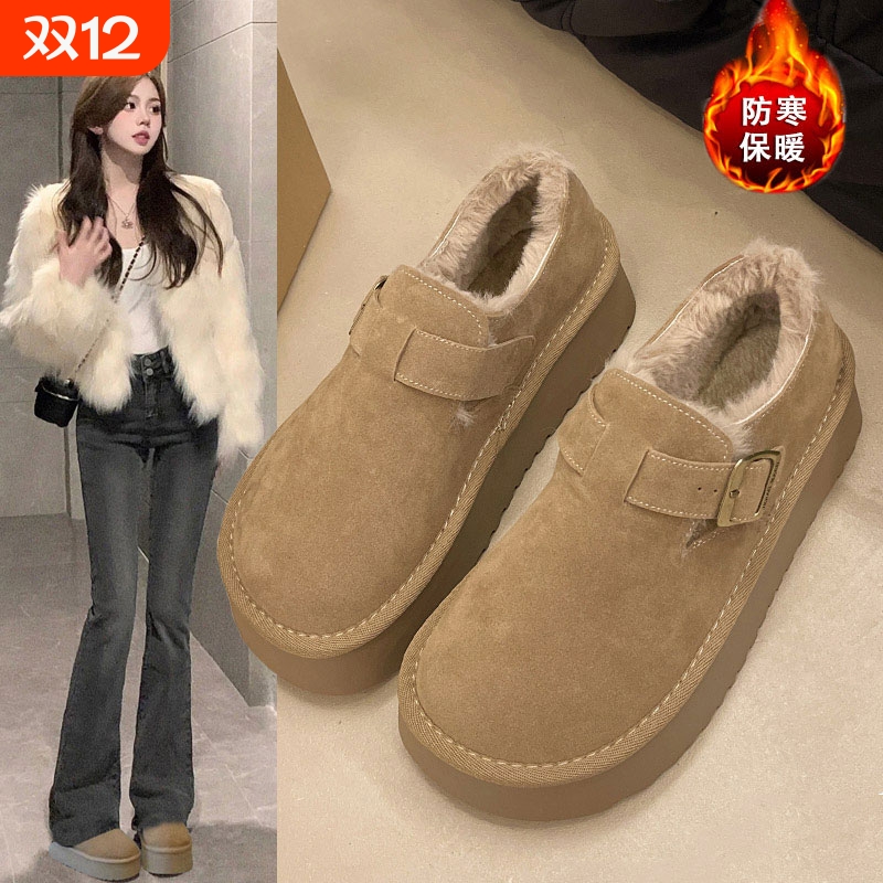 厚底雪地靴女2025新款冬季加绒加厚外穿毛毛勃肯鞋低帮保暖棉鞋子