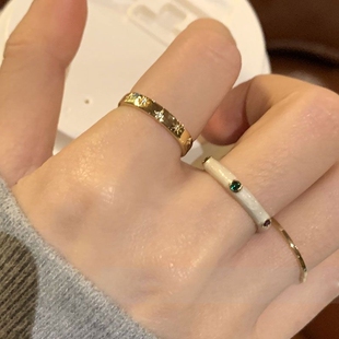 柔润抄吧叠戴绝~彩色锆石滴釉轻奢芒星戒指女ins高级指戒可调节