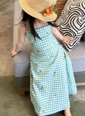 女宝宝夏季格子印花吊带连衣裙子