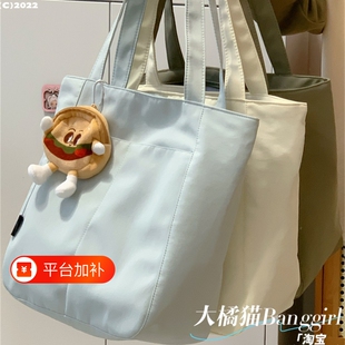 帆布包猫简约休闲女大容量托特包学生上课通勤补课单肩包手提日常