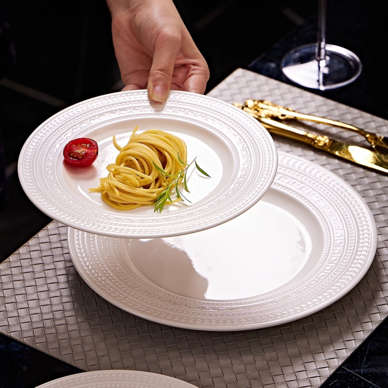 高级感釉下彩盘子2025新款碗盘轻奢浮雕餐具碗碟套装家用盘子菜盘