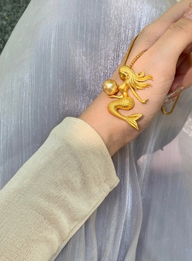 阳光下的小美人鱼项链蓝色海洋吊坠古法整刻气质高级新款小众百搭