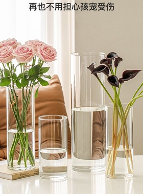 圣诞透明直筒花瓶防摔PC亚克力直桶圆形塑料插花瓶醒花桶资材客厅