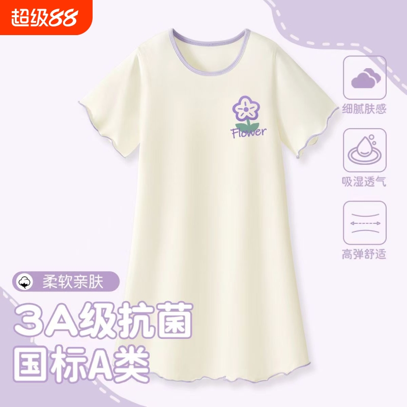 2025新款女童夏季莫代尔卡通短袖睡裙中大童睡衣母女小女孩家居服