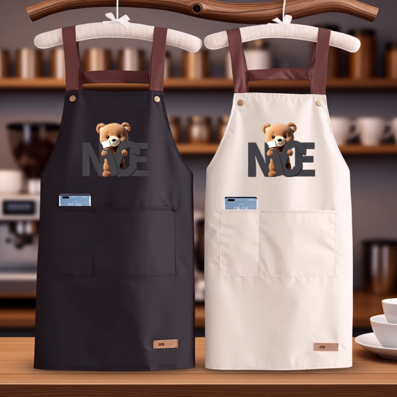 防水厨房围裙家用新款时尚背带做饭防油免洗可爱餐饮工作服黑色