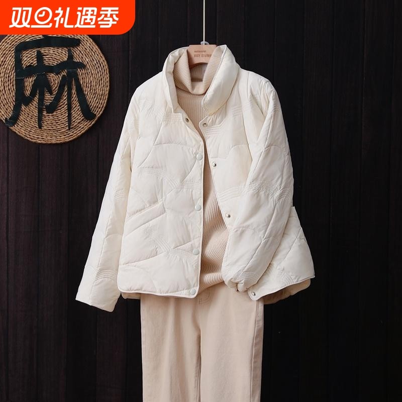 反季羽绒服清仓轻薄立领洋气女士外套中老年黑色民族风白色红色