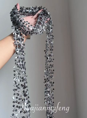 超吸睛~银色亮片编织镂空围巾项链女时髦小众设计丝巾围脖配饰潮