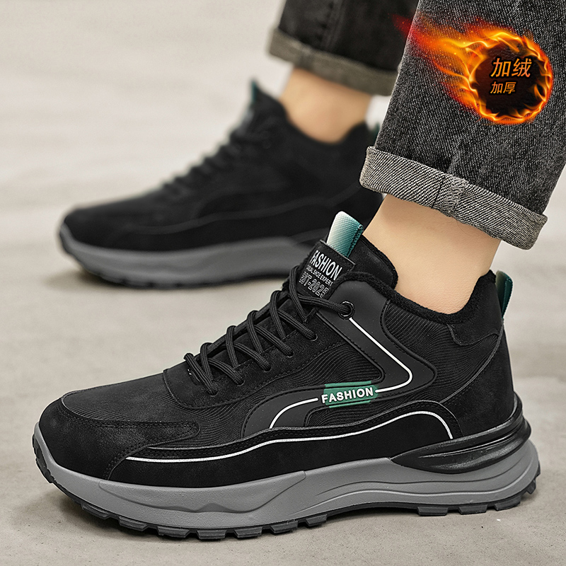 黑色高帮男鞋冬季加绒运动鞋男士加厚户外保暖回力棉鞋休闲跑步鞋
