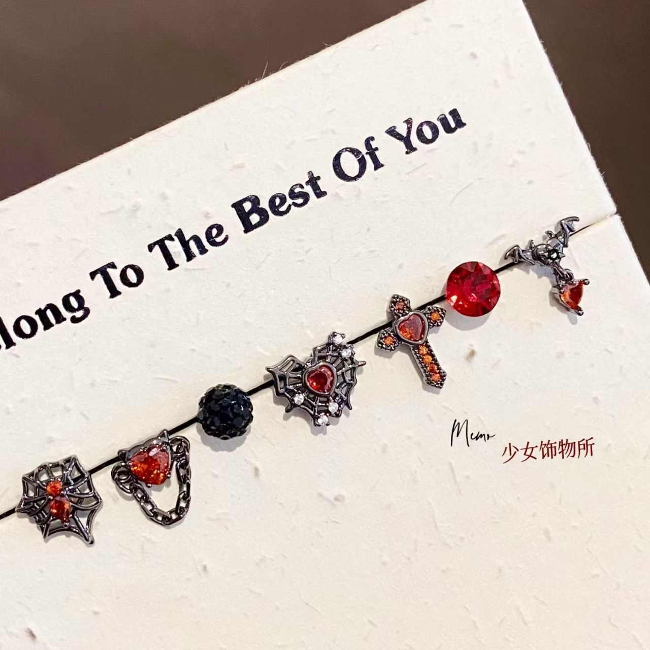 绯红之夜 暗黑蜘蛛网红钻十字架爱心翅膀链条耳骨钉耳窝钉耳钉