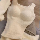 带胸垫加绒吊带背心羊羔绒毛绒保暖打底衫 内搭 秋冬免穿文胸一体式