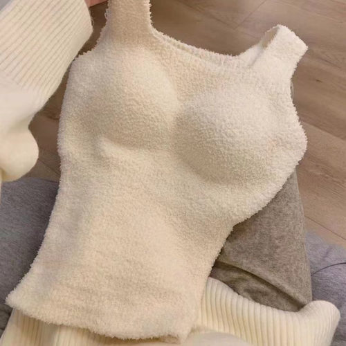 带胸垫加绒吊带背心羊羔绒毛绒保暖打底衫秋冬免穿文胸一体式内搭