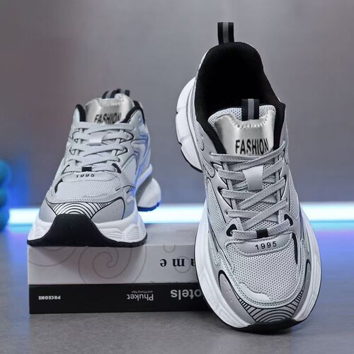 男鞋2026新款夏季网面透气大码运动鞋厚底增高休闲老爹鞋潮鞋黑色