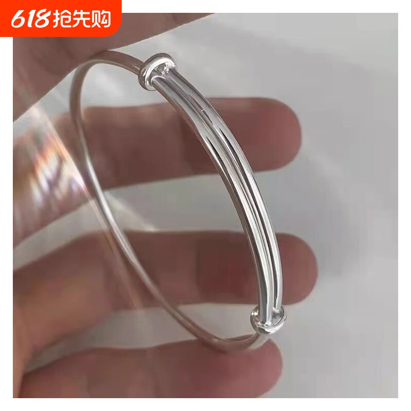 ins饰品银色推拉素圈手环光圈手镯时尚女款首饰双环竹节繁花