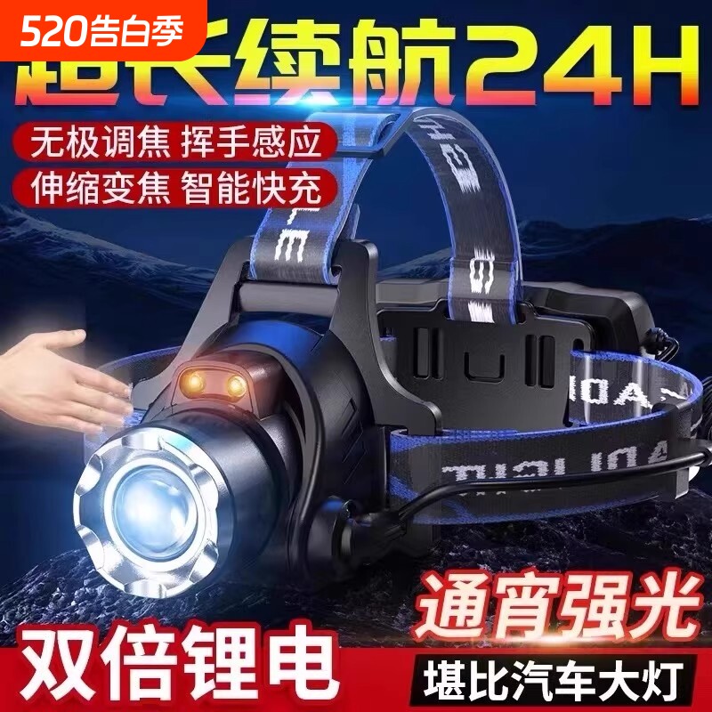 公牛适用头灯强光超亮头戴式户外远射夜钓鱼感应超长续航照明矿灯