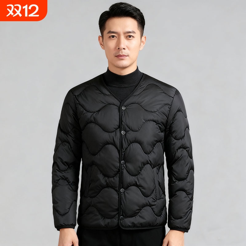 2025新款男式圆领轻薄葫芦羽绒棉内胆轻型无领羽绒服货号