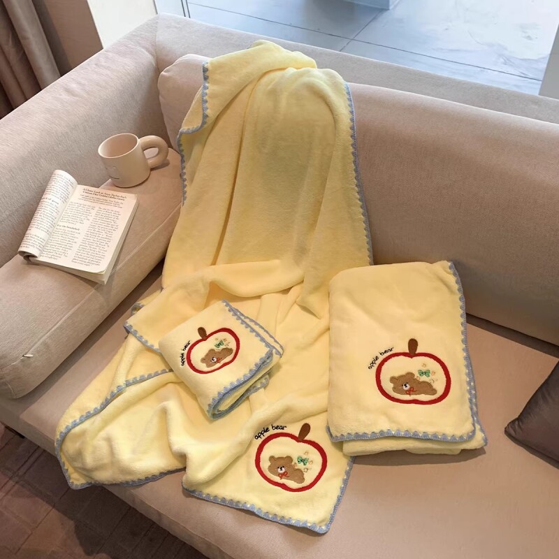 吸水速干毛巾浴巾可爱大人裹巾苹果小熊卡通女高级家用吸水不掉毛