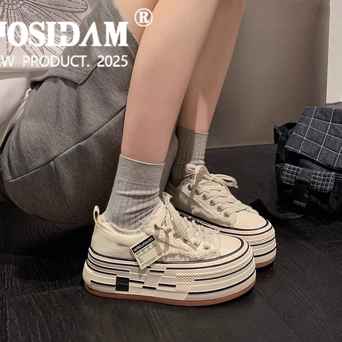 增高厚底帆布鞋女2025春秋款爆款超火松糕乞丐鞋百搭流行休闲板鞋