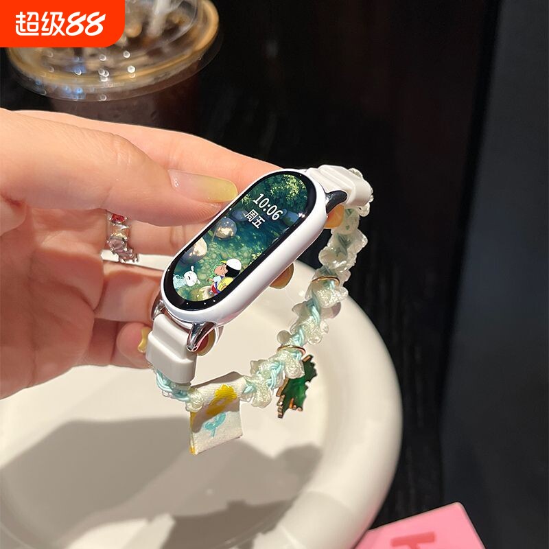适用小米手环10表带新款手环9陶瓷版慵懒感森系蕾丝发圈8手链9Pro腕带7串珠女款ins风6夏天5透气4休闲3小众图片