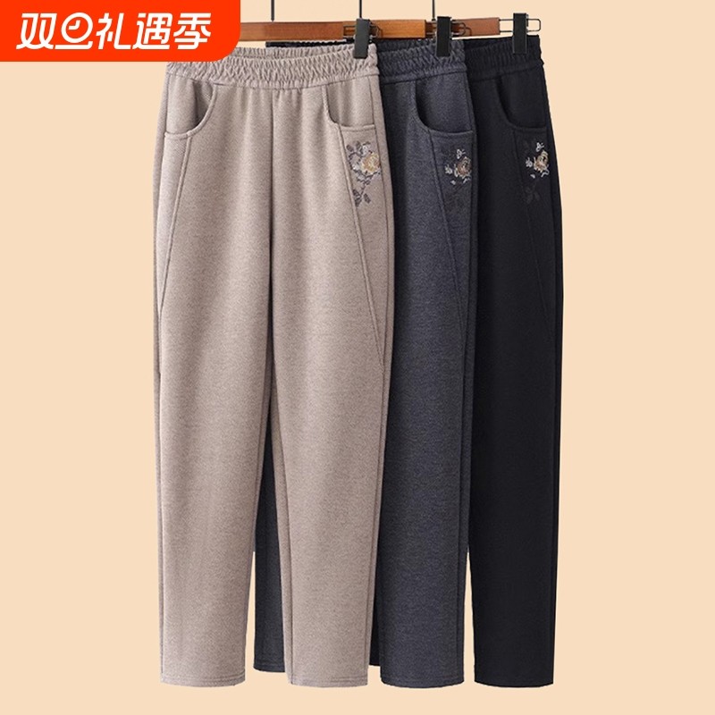 妈妈秋款裤子中老年人时尚休闲女裤中年奶奶直筒裤秋冬加绒运动裤