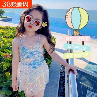 儿童泳衣女款美人鱼公主裙女童泳衣泡温泉洋气宝宝女孩连体泳衣