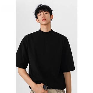 重磅黑色半高领短袖男款t恤2026新款小领口内搭打底上衣半袖衣服