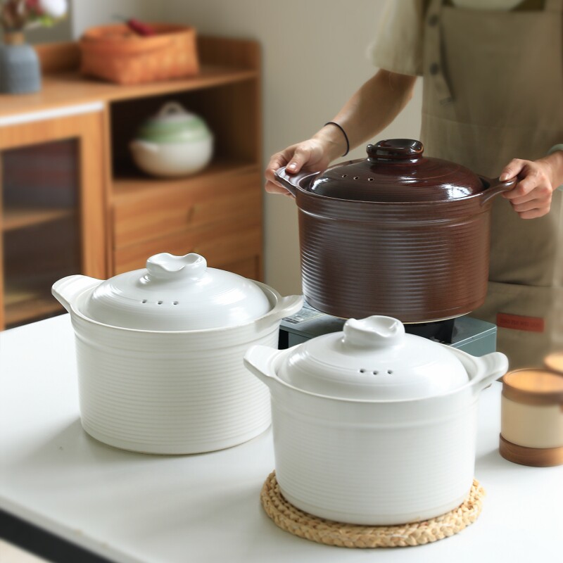 新中式汤锅砂锅家用煲汤锅耐高温干烧不裂燃气专用煲汤锅条纹炖锅