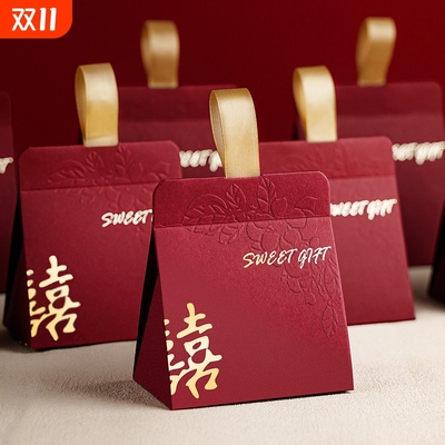 结婚喜糖盒订婚礼盒免折叠手提喜糖袋创意新款盒子婚庆烫金空盒