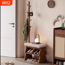 实木圣诞树换鞋凳挂衣架一体家用门口穿鞋凳子可坐鞋柜衣帽架玄关