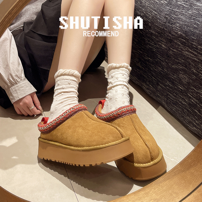 厚底雪地靴女毛毛鞋2025新款冬季加绒女鞋子网红爆款一脚蹬棉拖鞋