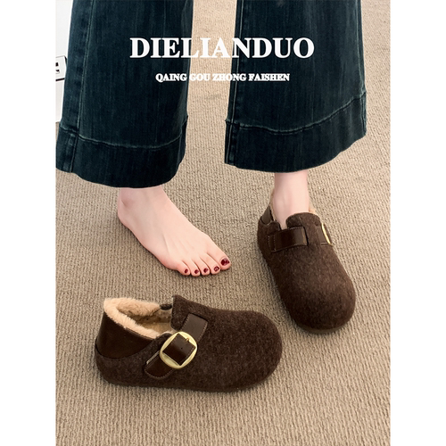 内增高勃肯鞋女款2025新款冬季爆款加绒保暖一脚蹬两穿雪地棉鞋子