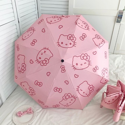 凯蒂猫晴雨两用伞自动三折折叠便携女生防晒雨伞学生可爱长柄手动